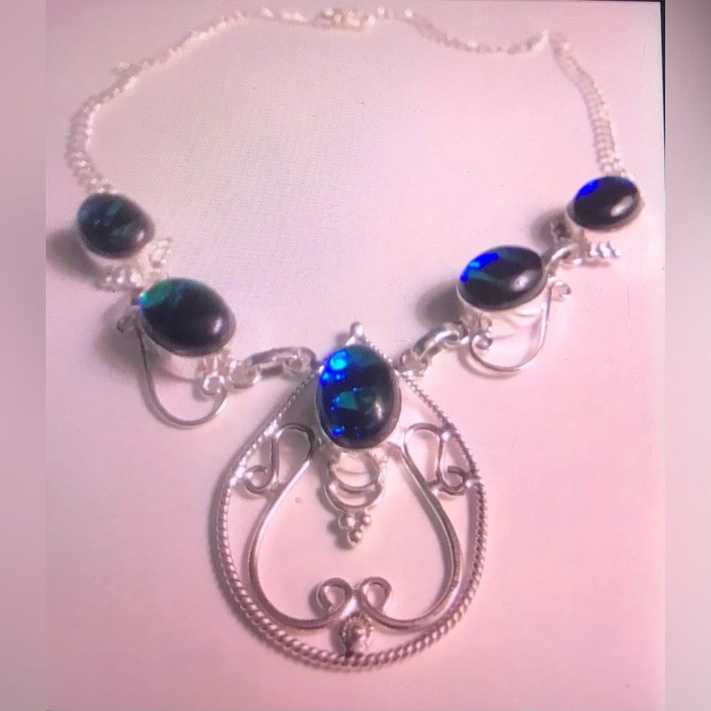 Triplet Fire Opal Stamped 925 Sterling Silver Necklace